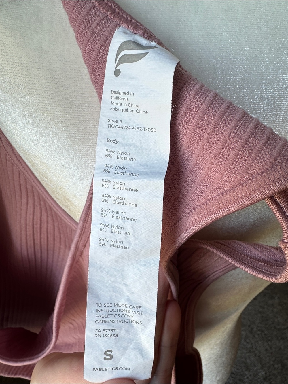 Fabletics Mauve Ribbed Racerback Crop Top - Picture 3 of 8